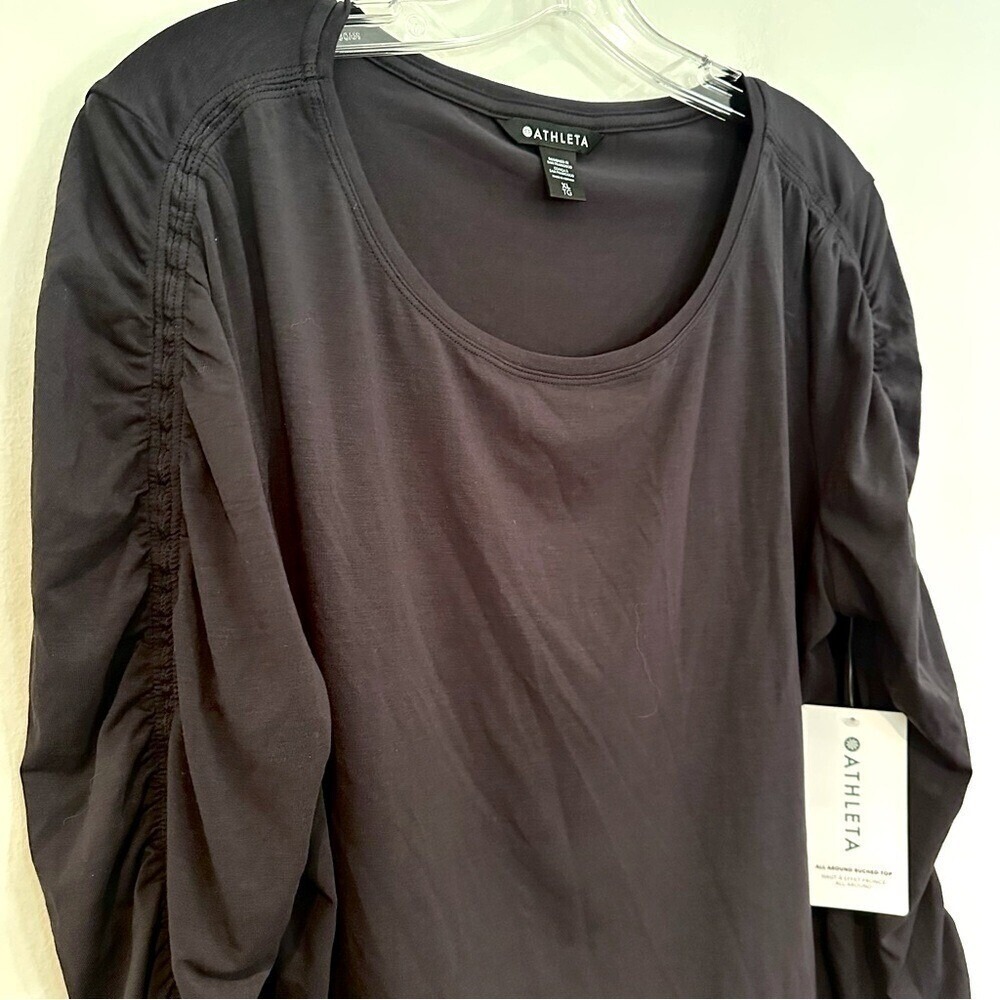 Athleta All Around Ruched Tshirt Long Sleeve Cropped Women's Medium Black Casual - Picture 4 of 8